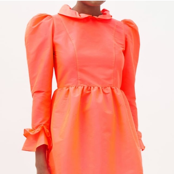 Batsheva Mini Prairie Dress in Neon Sunset Coral Pink - Picture 3 of 12